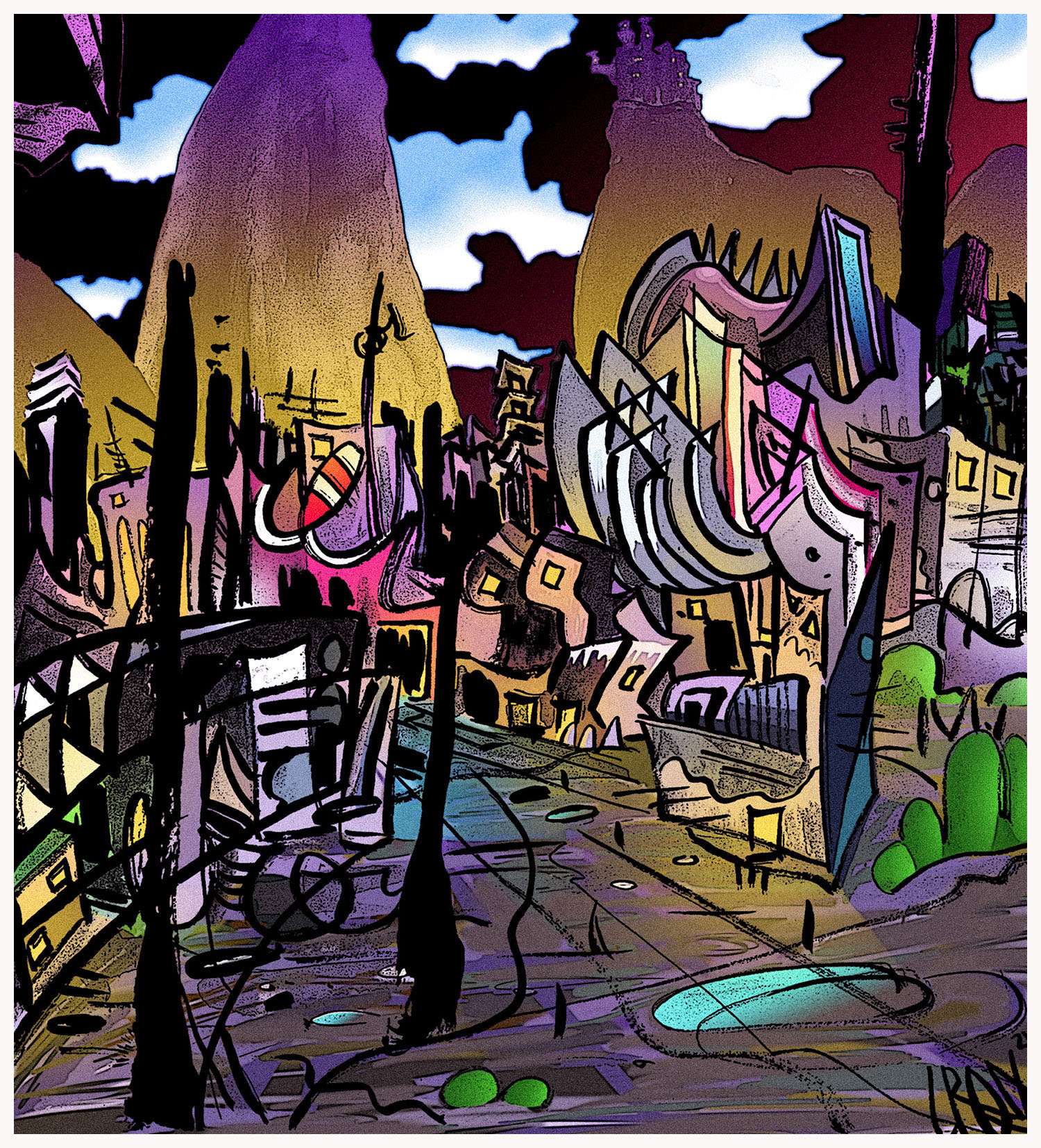 Digitally painted sumi drawing (dimensions variable) 2021